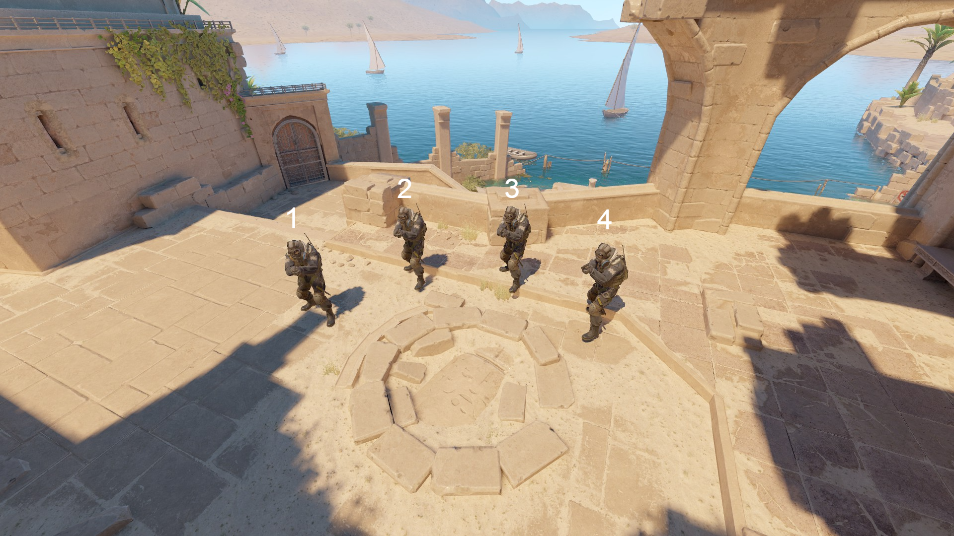 There are 5 spawn points in total, but instant smokes can only be thrown from 4 of them.1